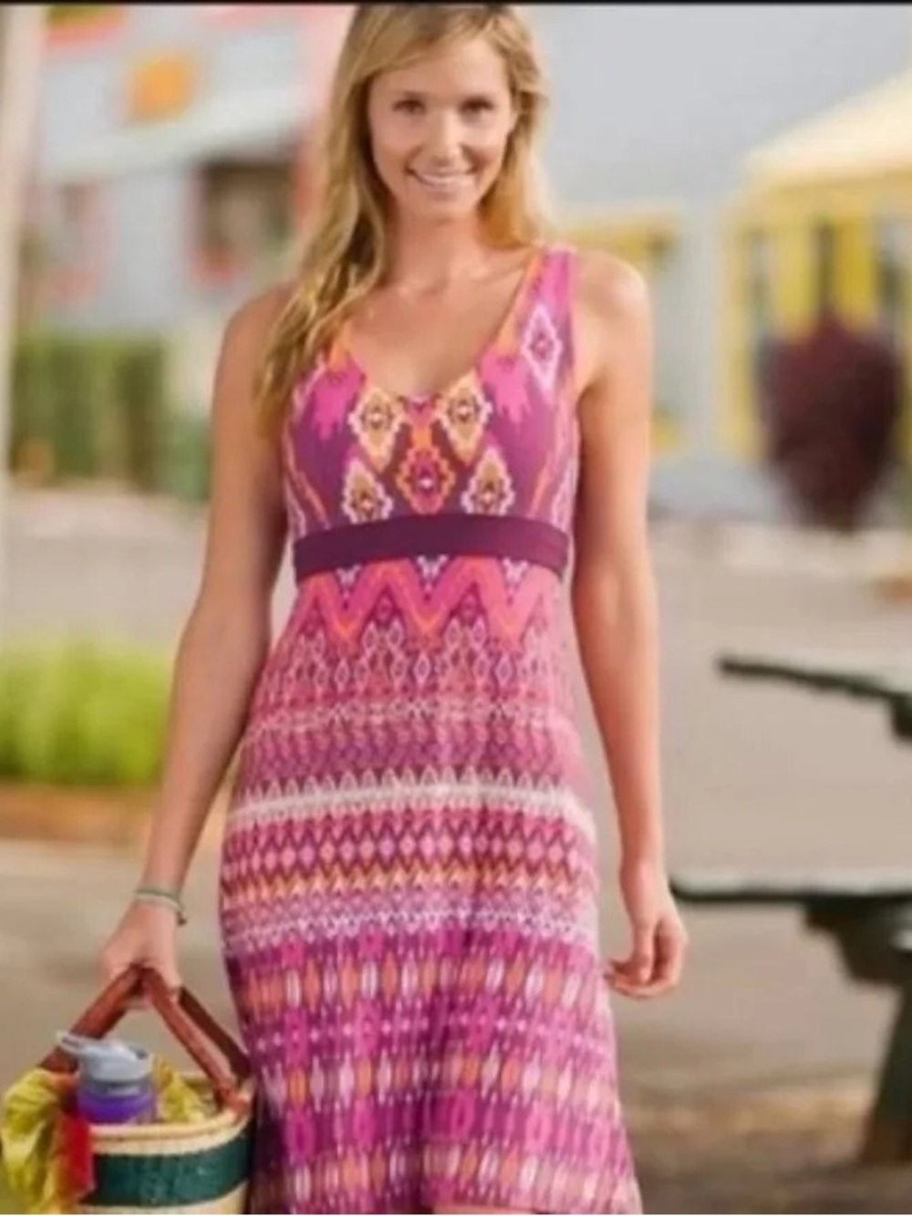 NWT Athleta Santorini V Neck $98 Dress Pink Patterned